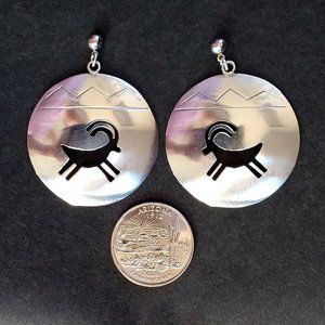 Native American Navajo Sterling Silver Ram or Deer Earrings, Signed LSP